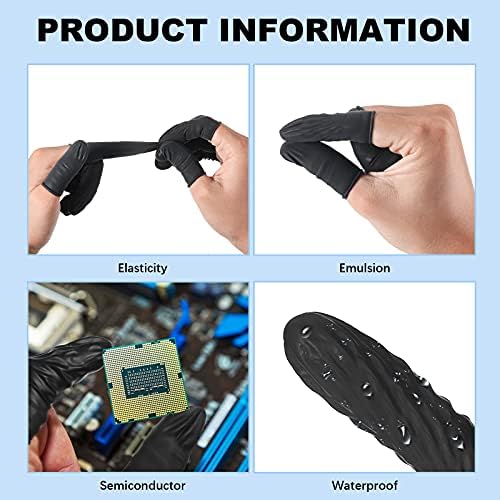 400 Pcs Disposable Latex Finger Cots Protective Fingertips Gloves Black Finger Sleeves Protectors for Industrial, Beauty and More, 2.4 x 0.8 Inch