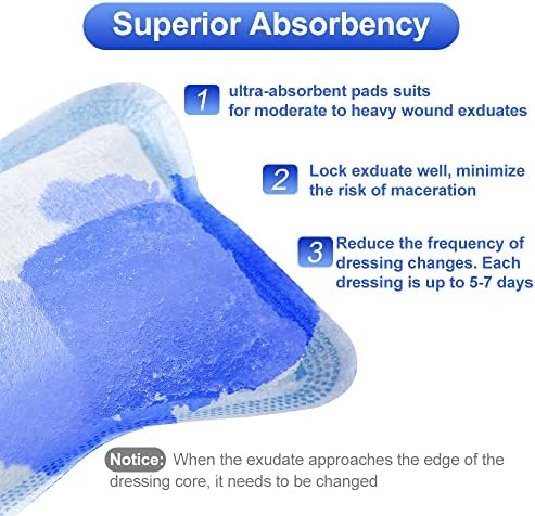 Super Absorbent Wound Dressing 4" x 8" (10 Pcs) – Non Stick Gauze Pads for Wound Care, Heavy Exudate Large Bandages for Pressure Ulcers, Bedsores, Diabetic Foot Ulcers