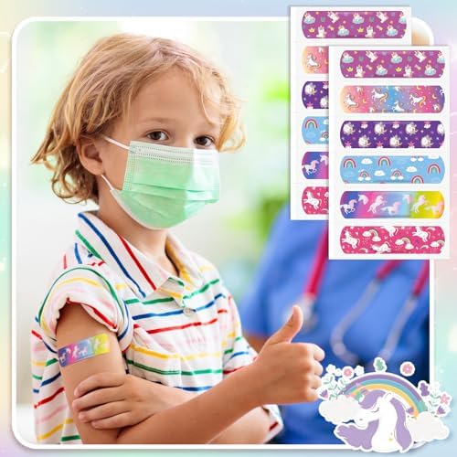 Sinmoe 6 Styles Kids Bandages Cute Cartoon Unicorn Bandages for Girls Kawaii Variety Pack Comfortable Flexible Protection Care for Cuts Scrapes Wounds(120 Pcs)