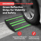 Pyle 2 Ft. Rubber Threshold Curb Ramp for Driveway - Heavy Duty Non-Slip Ramp for Vehicles - Green Reflective Strip, Marine Grade Waterproof, Ideal for Driveways & Sidewalks, 24.0"x16.0"x2.6" Inches