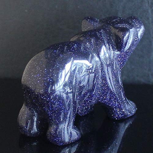 2'' Hand Carved Mixed Gemstone Crystal Bear Figurine Animal Carving (Blue Goldstone)