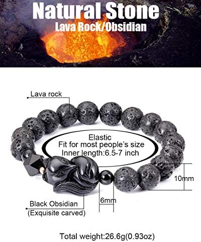 Lava Rock Howlite Obsidian Fox Bracelet for Women Men Lucky Gifts Essential Oil Diffuse Yoga Meditation Elastic Friendship Bracelets