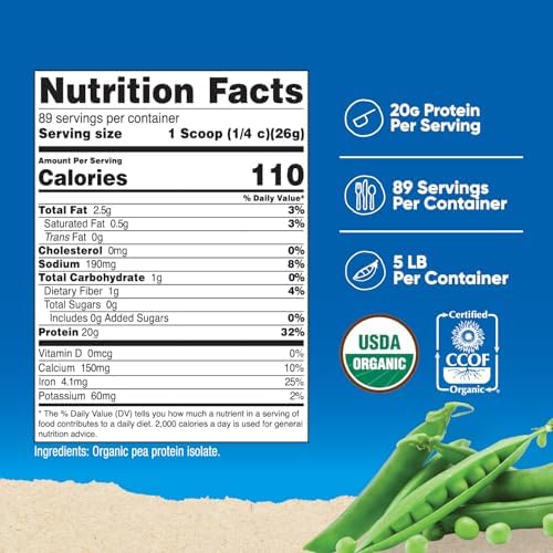 Nutricost Organic Pea Protein Isolate Powder (5LBS) - Unflavored, Certified USDA Organic, Protein from Plants, Vegetarian Friendly, Gluten Free, Non-GMO