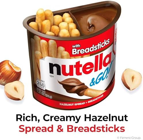 Nutella & GO! Chocolate Hazelnut Spread with Cocoa + Breadsticks, 24 Bulk Snack Packs, 1.8 oz Each