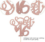 Rsstarxi 1 Pack Sweet 16 Cake Topper Glitter Cheers to 16 Years Old Cake Pick Sweet Sixteen 16th Birthday Cake Decoration for 6th Birthday Anniversary Party Supplies Rose Gold