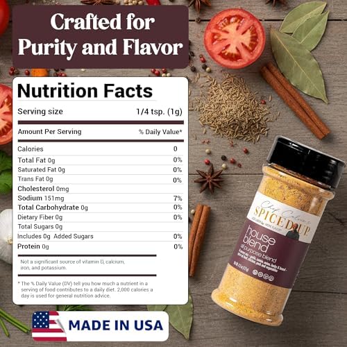 Spiced Up House Blend All Purpose Seasoning for Grilling & Cooking, Mix Spices for Roasting Chicken & Ribs | Bold, Smoky & Savory Flavor - Kosher, Non-GMO, Vegan, Gluten-Free Rub for Daily Use, 4.3 Oz