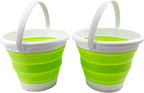 SAMMART Set of 2-5.5L (1.4 gallons) Collapsible Plastic Bucket - Foldable Round Tub with Hanle - Portable Fishing Bucket - Pop Up Saving Outdoor Waterpot. (White/Grass Green (Set of 2))