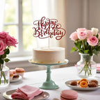 Kaoenla Glitter Happy Birthday Cake Topper,Handmade for Birthday & Anniversary Party Decor (red)