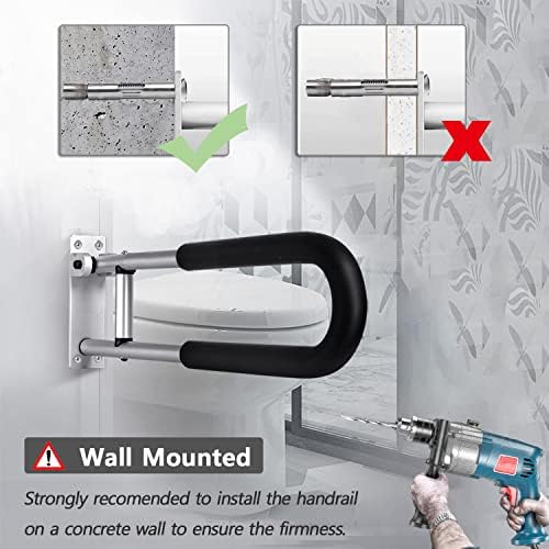 23.6 inch Foldable Handrail Grab Bars, Wall Mounted Toilet Safety Support for Handicap Elderly Seniors Disabled, Shower Bathroom Accessories…