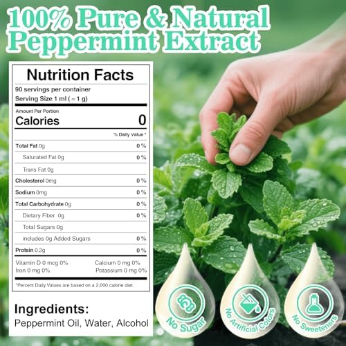 Rylenor 3 oz Peppermint Extract, Pure Mint Extract for Ice Cream, Baking, Drinks, Candy - Water-Soluble - Peppermint Flavoring Food Grade - No Sugar or Additives, Includes Measured Dropper