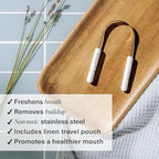 Boka Tongue Scraper for Adults & Kids with Case - Stainless Steel Tongue Cleaner w/Linen Travel Pouch - Scrubber to Remove Tongue Buildup and Freshen Breath (Pack of 2), Green and Pink