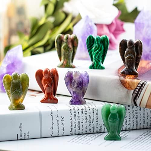 Ouubuuy Crystal Angel Figurines Statues 4 pcs Natural Gemstone Carved Pocket Guardian Angel 1.5 inch for Healing Reiki Spiritual Gift Cute Meditation Office Room Desk Decor