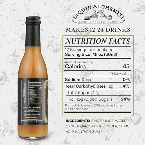 Liquid Alchemist Ginger Syrup for Cocktails - Real Ingredients Make our Liquid Ginger Puree for Cocktails the Perfect Moscow Mule Syrup - Our Non-GMO Vegan Drink Mixer Lasts Up to 2 Years (12.7 oz)