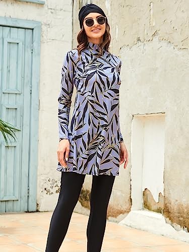 Muslim Swimsuits for Women Printed 3 Pieces Fully Covered Swimwear Burkini Detachable Hijab
