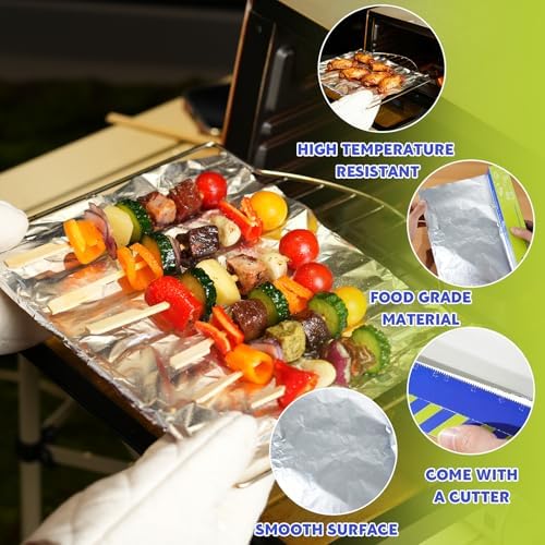 12in x 148ft Aluminum Foil Roll, Food Grade Aluminum Foil Non-Stick High Temperature Resistant Tin Foil Wrap with Cutter for Cooking, Grilling, Baking, Food Storage (3 Pack 12in x 49.2ft)
