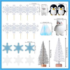 Penguin Cake Topper ，Polar Bears Cake Decor，Winter Wonderland Cake Topper Set with Penguins, Polar Bears, Snowflakes, Arctic Theme Cake Decorating