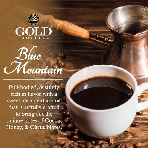 Gold Coffee Co. Blue Mountain Premium Blend - Medium Roast, Finely Ground 100% Arabica Coffee - Notes of Cocoa, Sweet Honey, Citrus Notes, 1 lb.