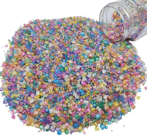 Rainbow Sprinkles Sugar Crystals for Cake Decorating, Pastel Sprinkles Mix, Edible Large Crystals Sparkling Sugar for Baking, Birthday, Ice Cream, Cookies, Cake Decorations