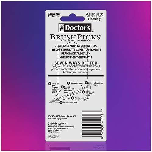 The Doctor's BrushPicks, Interdental Brushes and Dental Pick 2-in-1, Plaque Remover for Teeth, 120 Toothpicks, 1 Pack