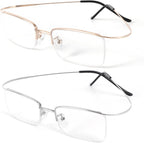 DXYXYO 2 Pack Metal Reading Glasses Blue Light Blocking, Men Women Ultra Light Half Frame Readers