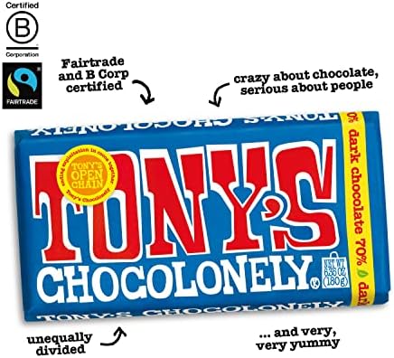 Tony's Chocolonely 70% Dark Chocolate Bar, 6.35 Ounce, 15 Pack