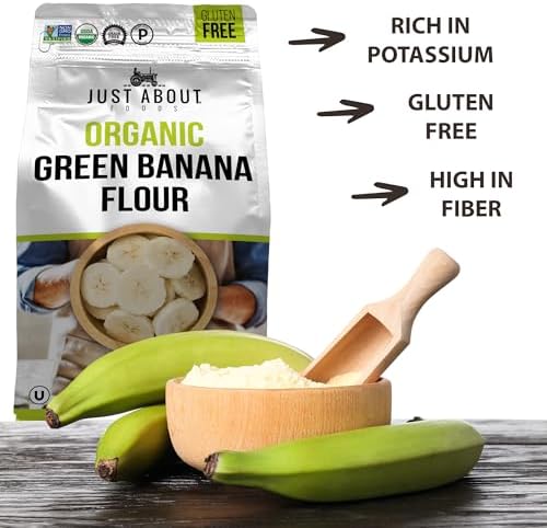 USDA Organic Banana Flour 1lb, Vegan, Paleo, Grain & Gluten Free, All-Purpose Wheat Flour Alternative, Great For Baking and Cooking, Just About Foods