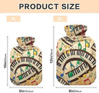 Vintage Piano Music Notes Hot Water Bottle with Soft Cover Hand Feet Warmer Hot Water Bag for Foot Bed Warmer Pain Relief Small