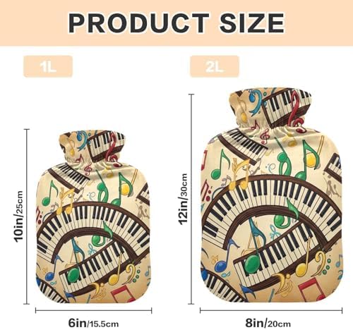 Vintage Piano Music Notes Hot Water Bottle with Soft Cover Hand Feet Warmer Hot Water Bag for Foot Bed Warmer Pain Relief Small