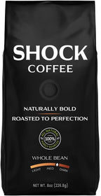 Shock Coffee Naturally Bold | Extra High Caffeine Strong Coffee | Medium Dark Roast Whole Bean | Premium Arabica | 8 ounce