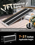 FACHNUO 7 Feet Portable Wheelchair Ramp with Sopport Legs, Non-Skid Aluminum Handicap Ramps with Handle, Folding Threshold Wheel Chair Ramp for Home Steps, Stairs, Entry,Doorways, 800LBS Capacity