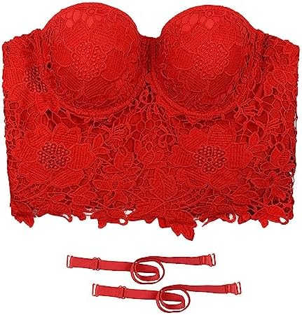 ELLACCI Women's Floral Lace Bustier Crop Top Gothic Corset Bra Tops Red