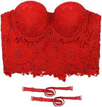 ELLACCI Women's Floral Lace Bustier Crop Top Gothic Corset Bra Tops Red