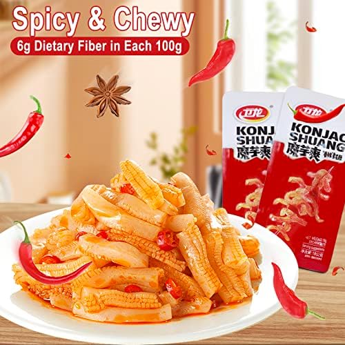 WeiLong Konjac Snack, Spicy Hot Strips, Spicy Snacks Latiao La tiao, Chinese Snacks Moyushuang, Spicy Flavor, 卫龙辣条，魔芋爽(香辣), 18g*20 Bags, Pack of 1