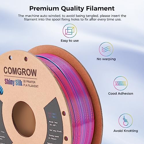 Comgrow Silk Shiny Rainbow Multi-Color 3D Printer Filament, Comgrow 3D Printing Materials Silk PLA 1.75mm, 3D Printing Filament +/-0.02mm, 250g X 4 Spool