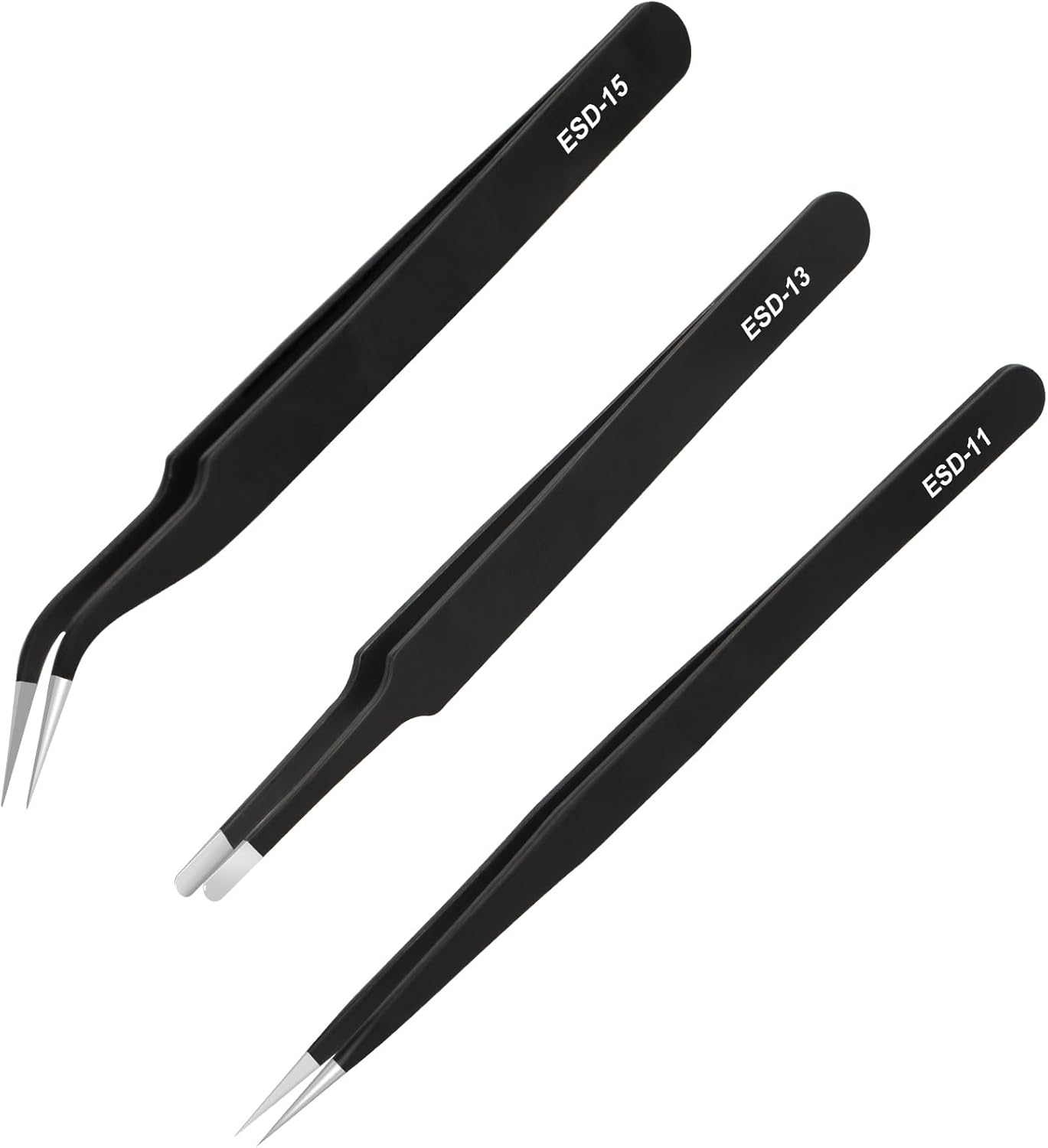 3PCS Precision Tweezers Set, Upgraded ESD high-end anti-static for Craft, Electronics, Soldering, Laboratory Work, Soldering, Model, Eyelash Extensions, Nail stickers, Jewelry-Making
