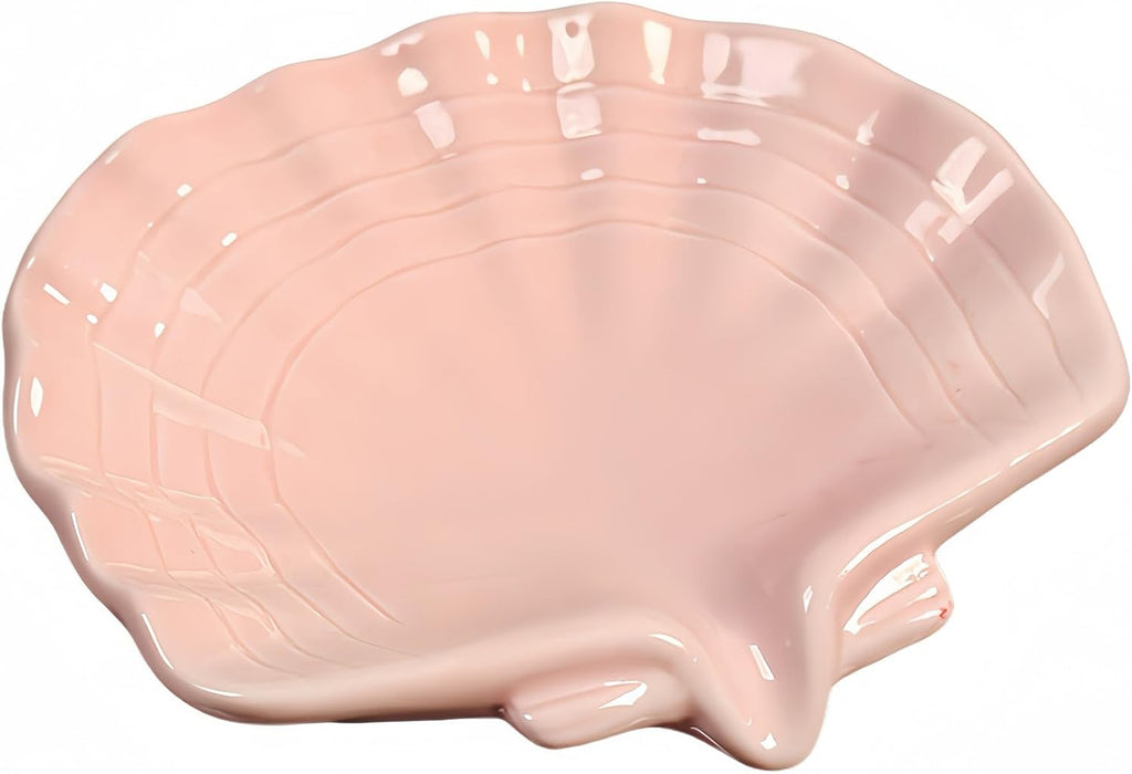 Ceramic Shell soap Box self draining European Design Sink Bathroom Shower soap Tray Anti-Slip soap Holder Multi-Functional Jewelry Stand Small and Cute, Pink