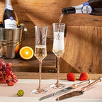 Wedding Cake Knife and Server Set, 7oz Crystal Champagne Flutes Set Rose Gold Bride Groom Toasting Glasses Cutting for Mr Mrs Engagement Gifts