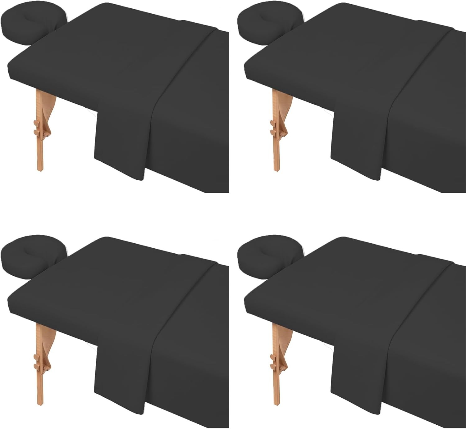 4 Sets Microfiber Massage Table Sheets Set 3 Piece Set Includes Premium Massage Table Cover Fitted Sheet and Fitted Face Rest Cover (Black)