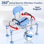 KingPavonini 550lbs Heavy Duty Sliding Shower Chair Tub Transfer Bench with 360° Swivel Seat, Shower Chair for Inside Shower with Adjustable Backrest, Non-Slip Shower Bench for Elderly and Disabled