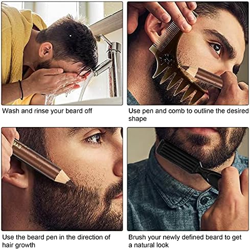 Professional Beard Pencil, Beard Filler Pencil Barber Pencil with Built in Sharpener for Fuller Beard Easy Beard Pen Liner Grooming Beard Shaping Tool for Men (light brown)