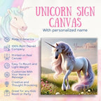 Customizable Unicorn Canvas Wall Art – 10"x10" Personalized Name Sign for Girls’ Room – Cute Majestic Unicorn with Pastel Flowers – Perfect Nursery Decor, Fairy Tale, Princess & Magical Theme Wall Art (10x10 inch)