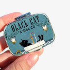 1pc Square Pill Box, Mini 2 Compartment Medicine Pill Organizer, Household Portable Medicine Storage Box, Vitamins Fish Oil for Pockets Purses Travel Unique Gift (Black Cat)