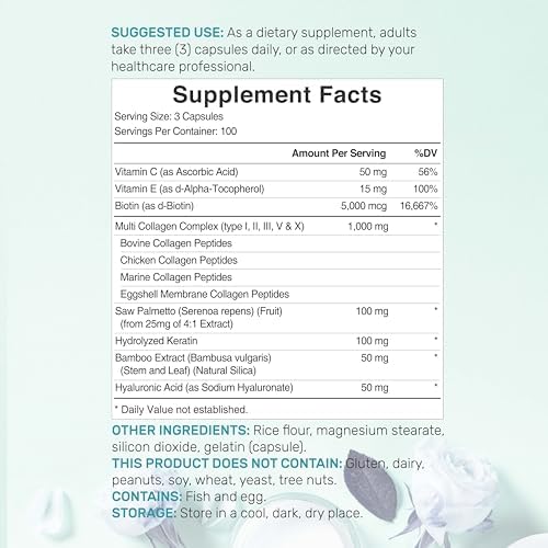 Multi Collagen Pills for Women & Men with Vitamin C, E & Biotin, 300 Capsules – Type I, II, III, V, X Hydrolyzed Collagen Peptides – 11 in 1 Formula with Saw Palmetto, Bamboo Silica, & Hyaluronic Acid