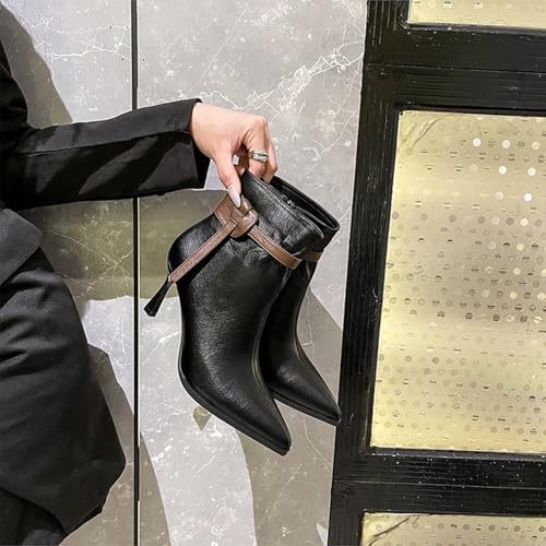 Women's Leather Point Toe Stiletto Ankle Boots with Side Zipper Sexy Comfortable Non Slip High Heel Fall Dress Short Booties 2.75in for Shopping Party