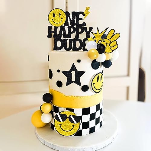 24 PCS One Happy Dude Cake Toppers Face 1st Birthday Cake Decorations Hippie Cupcake Toppers for Wedding Gender Reveal Supplies (style 1)