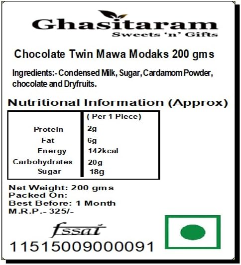 Ghasitaram Gifts Indian Sweets - Ganesha Chaturthi Gifts, Chocolate Twin Mawa Modaks, 200g