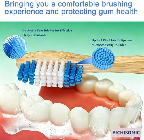 Bamboo Toothbrushes, 2-in-1 Soft & Medium Bristles Scientifically Arranged for Deep Cleaning, BPA-Free Biodegradable, 10-Pack for Adults, Ideal for Home & Travel