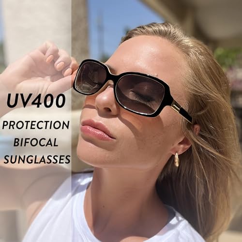 JM Classic Bifocal Reading Glasses Square Stylish Gradient Sunglasses Readers for Women +2.75 Black