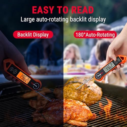 ThermoPro Digital Instant Read Meat Thermometer for Grilling Waterproof Kitchen Cooking Food Thermometer with Ambidextrous Backlit for BBQ Grill Smoker Oil Fry Candy Thermometer