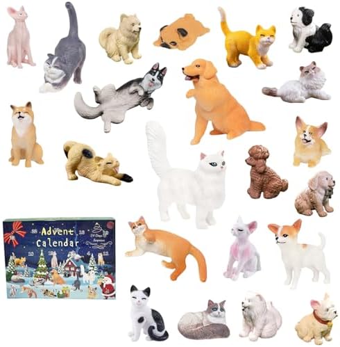 24 Days Pet Advent Calendar 2025, Christmas Countdown with Dog and Cat Miniature Figurines Collection